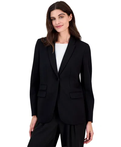 Anne Klein Petite One-button Triple Pocket Blazer In Black