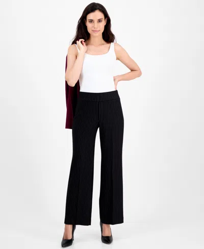 Anne Klein Petite Ponte Pinstripe Mid-rise Pull-on Pants In Black