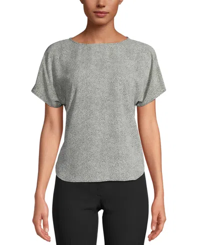 Anne Klein Petite Printed Boat-neck Top In Anne White/anne Black