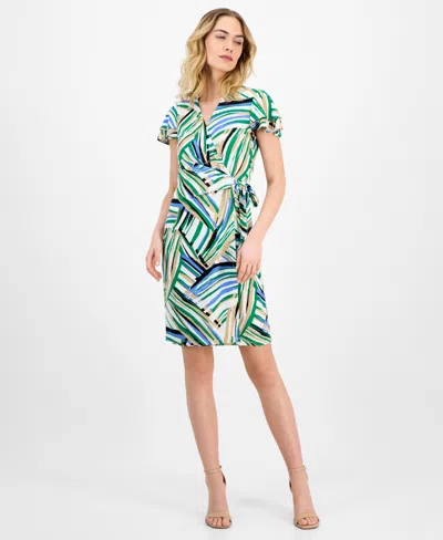 Anne Klein Petite Printed Cutter-sleeve Wrap Dress