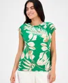 Anne Klein Petite Printed Extended-shoulder Asymmetric Top In Green