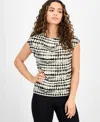 Anne Klein Petite Printed Extended-shoulder Top In Anne Black Multi