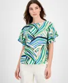 Anne Klein Plus Size Printed Flutter-sleeve Blouse