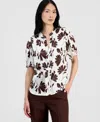 Anne Klein Petite Printed Y-neck Pull-on Top In Multi