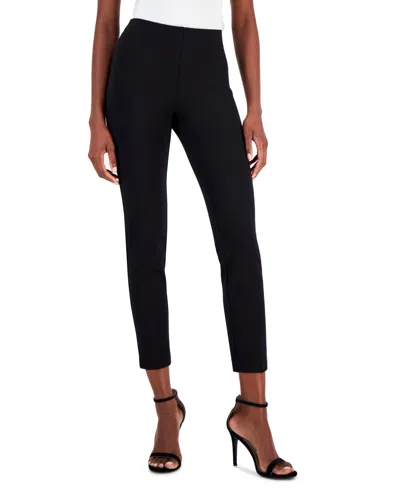Anne Klein Petite Pull-on Compression Slim Ankle Pants In Anne Black