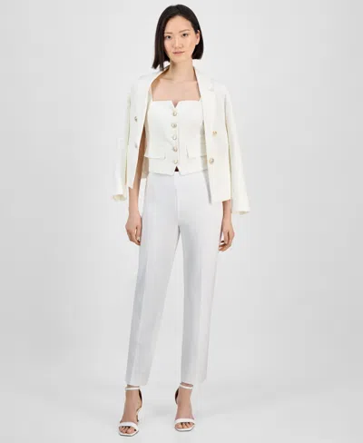 Anne Klein Petite Pull-on Mid-rise Hollywood-waist Pants In Bright White