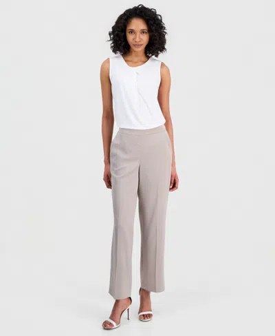 Anne Klein Petite Pull-on Mid-rise Pants In Neutral