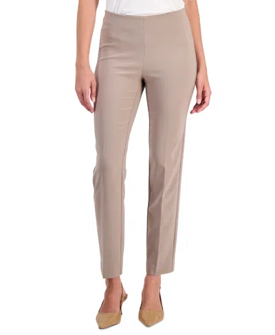 Anne Klein Petite Pull-on Mid-rise Slim Pants In Neutral