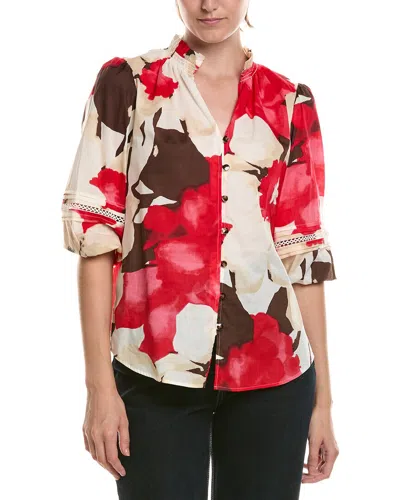 Anne Klein Petite Ruffle Neck Button Front Top In Black