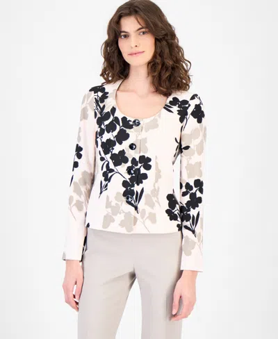 Anne Klein Petite Scoop Neck Button Jacket In Multi