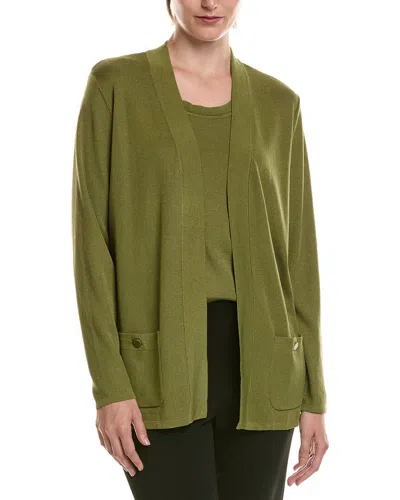 Anne Klein Petite Semi Sheer Short Sleeve Cardigan In Green