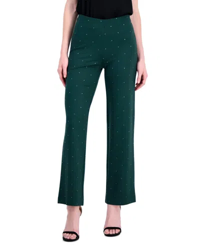 Anne Klein Petite Serenity Embellished High-waisted Wide-leg Pants In Green