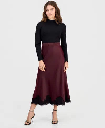 Anne Klein Petite Serenity Montreal Sati Long-sleeve Lace Mock Neck Dress In Multi