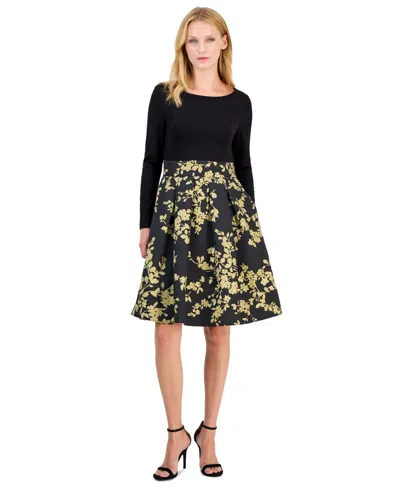 Anne Klein Petite Serentiy Boat Neck Long Sleeve Fit & Flare Dress In Multi