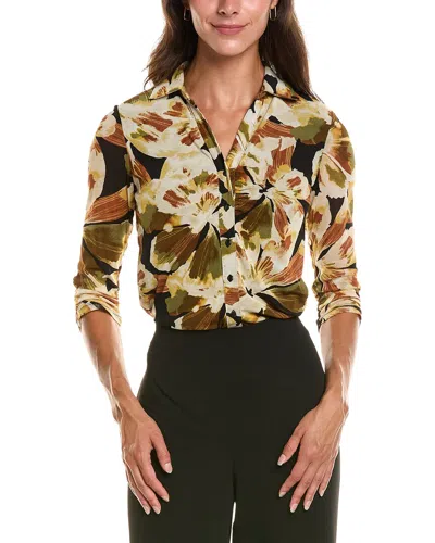 Anne Klein Petite Shirred Bust Button-down Shirt In Brown