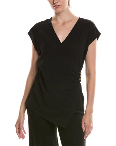 Anne Klein Petite Side Button Wrap T-shirt In Black
