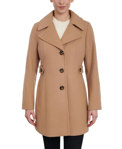 Anne Klein Petite Single-breasted Notched-collar Peacoat, Created For Macy's In Camel