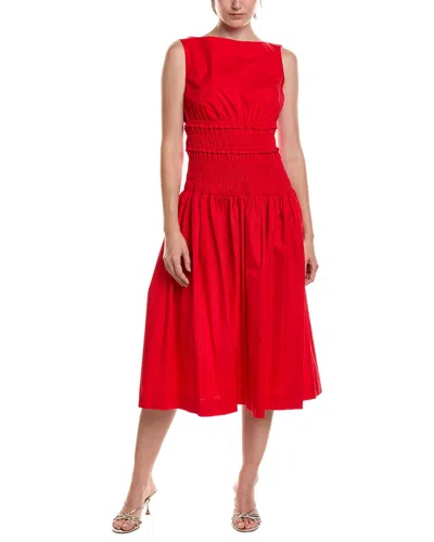 Anne Klein Petite Smocked Boat Neck Midi Dress In Burgundy