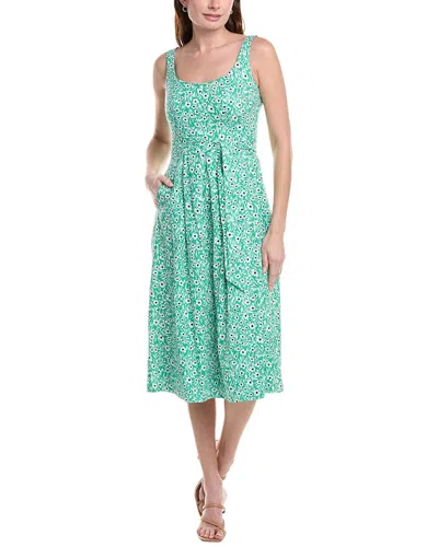 Anne Klein Petite Topstitch Linen-blend Midi Dress In Green