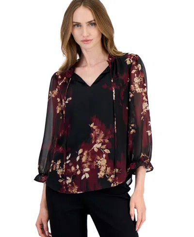 Anne Klein Petite Tulla Ruffle Long-sleeve Blouse In Multi