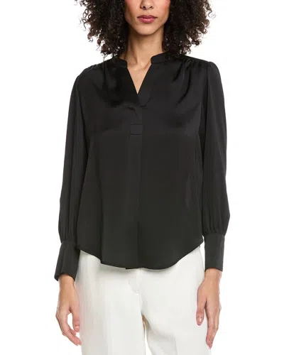 Anne Klein Petite V-neck Pleat Front Blouse In Black