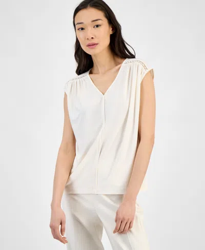 Anne Klein Petite V-neck Sleeveless Extended-shoulder Top