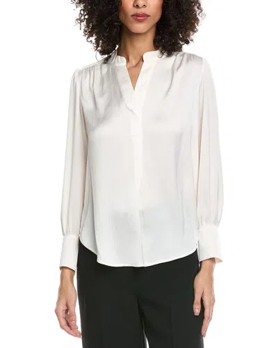 Anne Klein Petite V-neck Pleat Front Blouse In White
