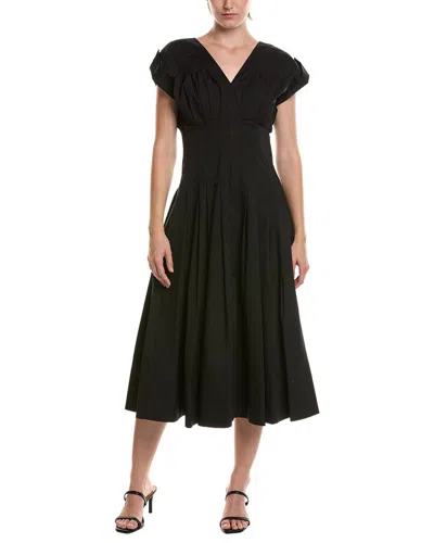 Anne Klein Petite Waist Pleat Midi Dress In Black