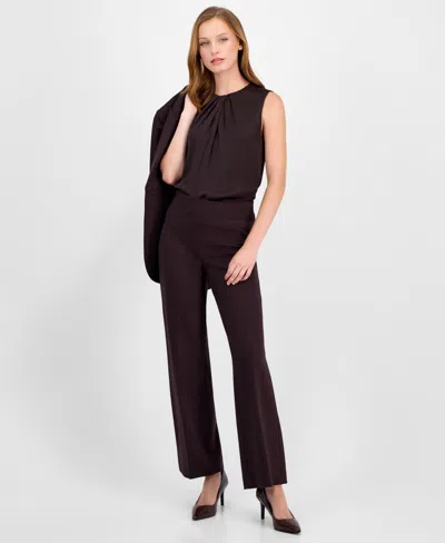 Anne Klein Petite Wide-leg Compression Pants In Brown