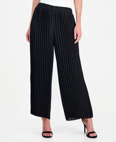 Anne Klein Petite Wide Leg Pull-on Ankle Pants In Black