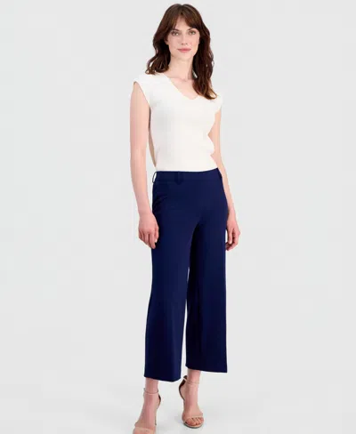 Anne Klein Petite Wide-leg Cropped Pull-on Pants In Distant Mountain