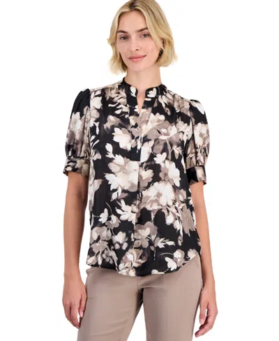 Anne Klein Petite Y-neck Puff-sleeve Top In Multi