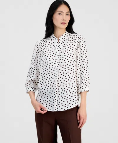Anne Klein Petite Y-neck Pull-on Top In Dark Chocolate,white Dove