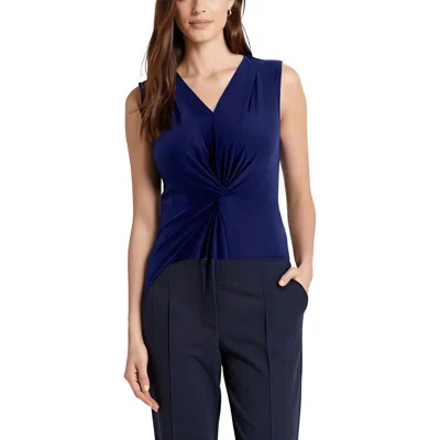 Anne Klein Petites Womens Gathered Knit Shell In Blue