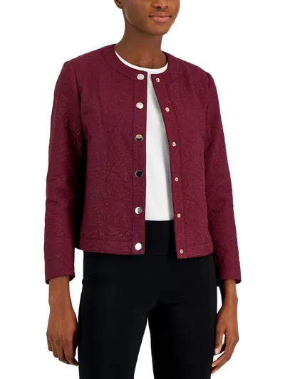 Anne Klein Petites Womens Quilted Long Sleeve Collarless Blazer In Red