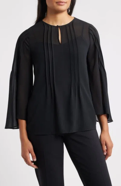 Anne Klein Pintuck Pleat Flutter Sleeve Top In Black