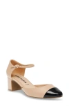 Anne Klein Pearle Womens Faux Leather Ankle Strap Pumps In Beige/black Patent