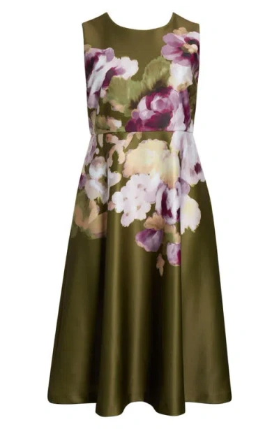Anne Klein Placed Floral Sleeveless Satin Midi Dress In Multi