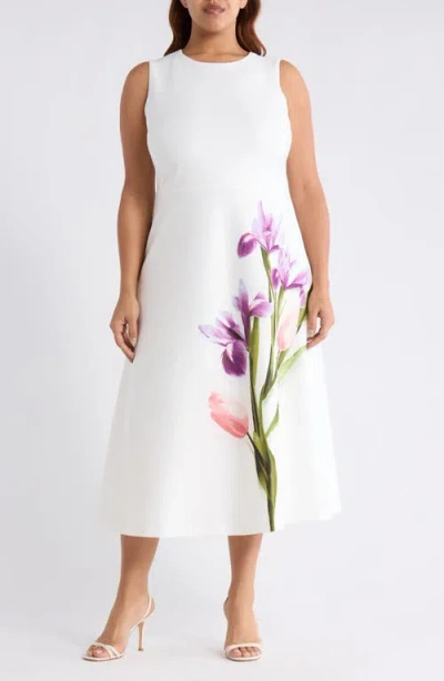 Anne Klein Placement Print Sleeveless Midi Dress In Multi