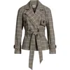 Anne Klein Plaid Belted Short Trench Coat In Gray