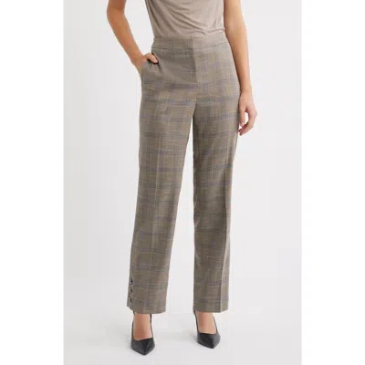 Anne Klein Plaid Straight Leg Ankle Pants In Neutral