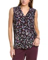 Anne Klein Polka Dot Pleat V-neck Shell In Purple