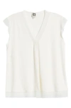 Anne Klein Womens Lace Inset Extended Shoulder V Neck Top Xxs P Xxl In White Dove