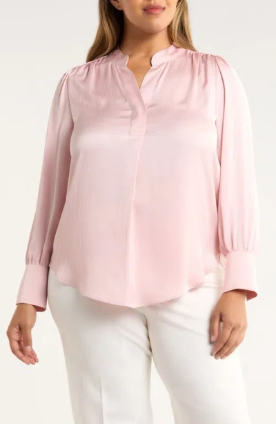 Anne Klein Pleat Front Split Neck Top In Pink
