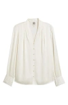 Anne Klein Pleat Front V-neck Button-up Shirt In White