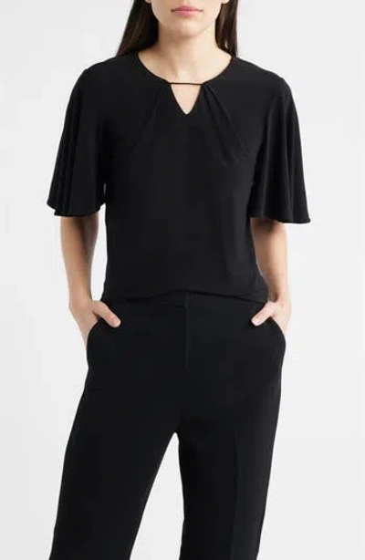 Anne Klein Pleat Neck Bell Sleeve Top In Black