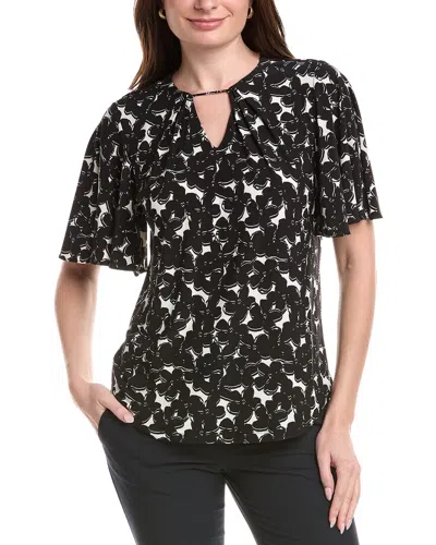 Anne Klein Plus Pleat Neck Bell Sleeve Top In Black