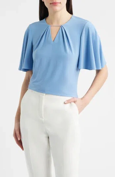 Anne Klein Pleat Neck Bell Sleeve Top In Blue