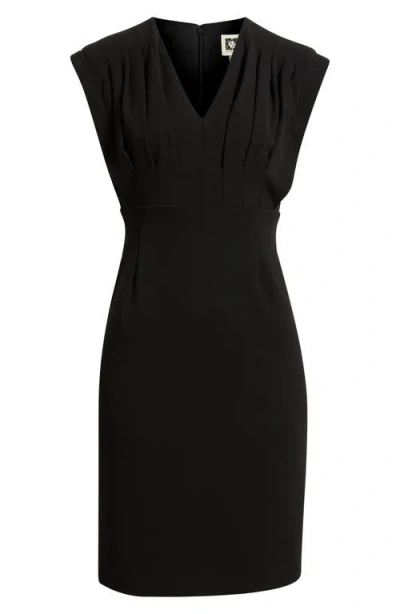 Anne Klein V-neck Pleated Bodice Sheath Dress In Black