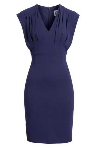 Anne Klein V-neck Pleated Bodice Sheath Dress In Black